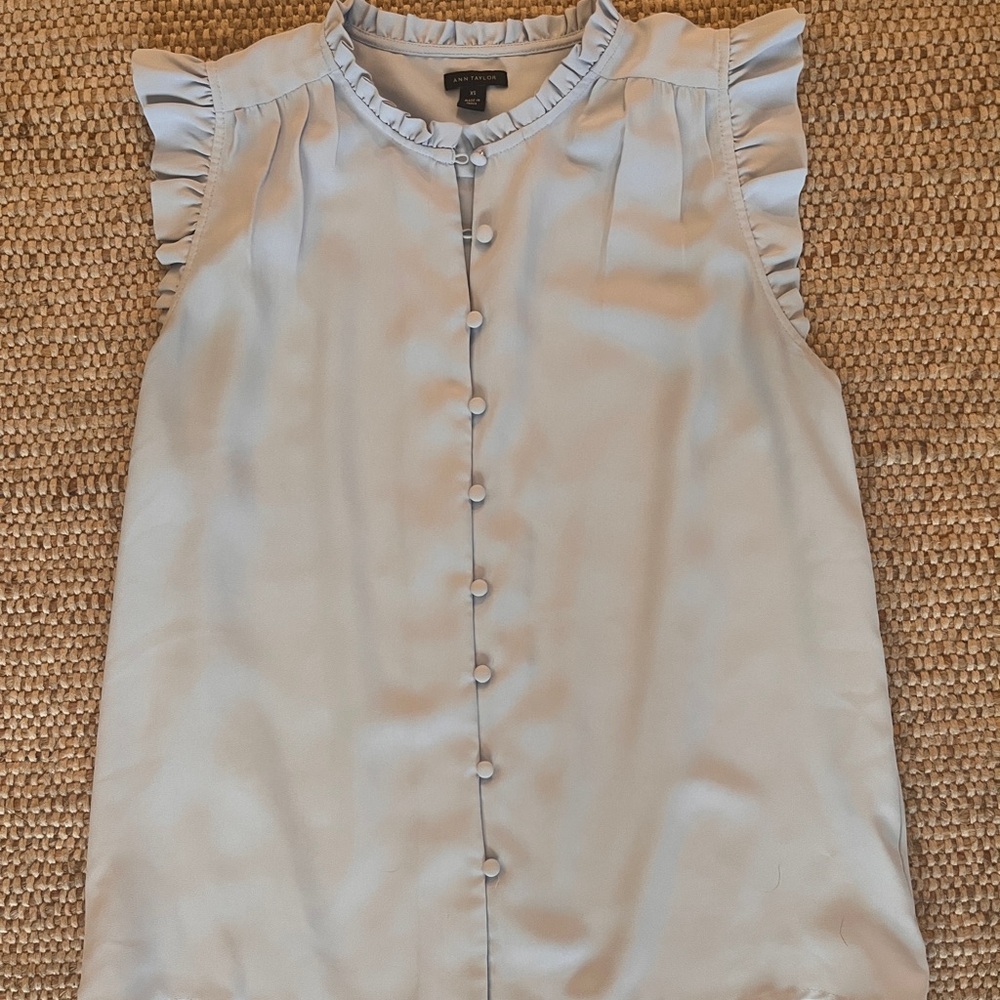 Ann Taylor Ruffle Sleeveless Blouse. Baby blue. Size XS.